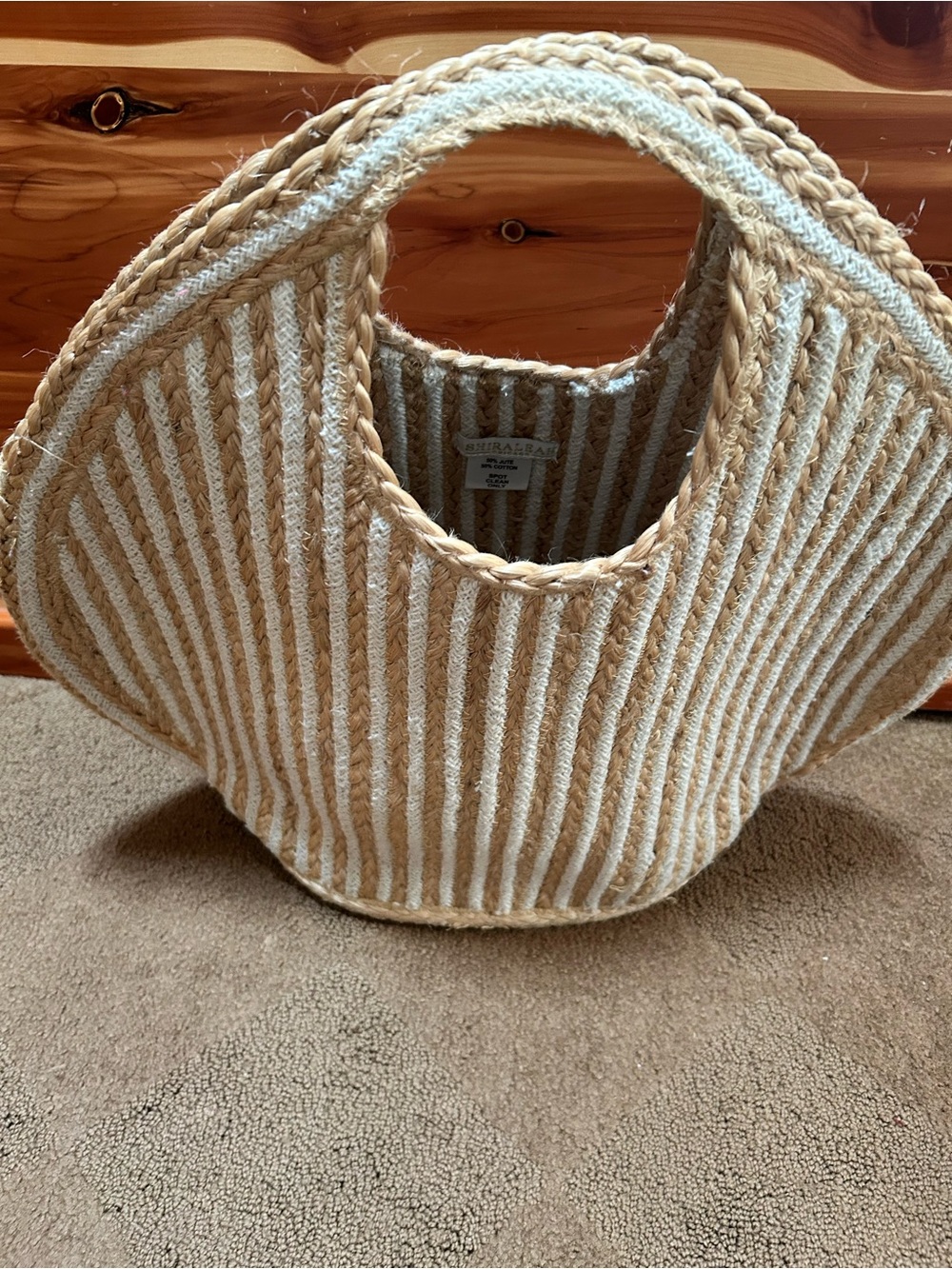 Shiraleah Natural and White Striped Jute Tote